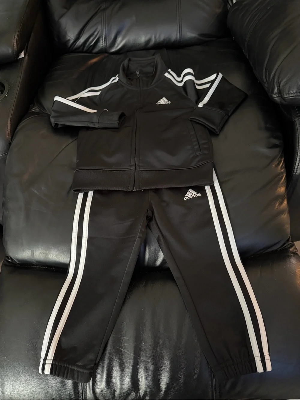 Adidas Kids Black Track Pants - Black with White Stripes 2T
